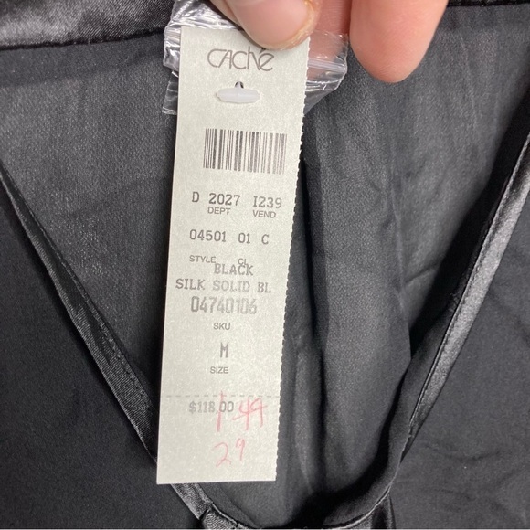 NWT Cache silk blouse black tie front size medium - Picture 4 of 10